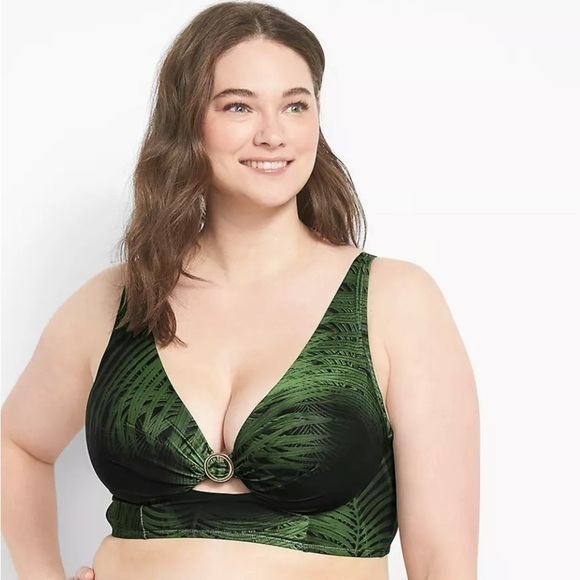 LANE BRYANT CACIQUE Plunge Underwire Swim‎ Bikini Top breezy palm SIZE 46 DDD - Picture 1 of 8